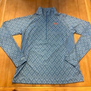 Under Armour 1/4 Zip womens ISO CHILL fitted Heat Gear Blue Geometric pattern XL